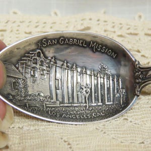 Antique San Gabriel Misson Mount Lowe Incline Railway Sterling Silver Souvenir Spoon Las Angeles California Embossed Spoon
