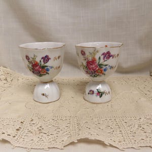 Vintage Pair Porcelain Double Egg Cups Hand Painted Egg Cups