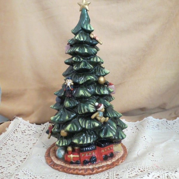 Vintage Grandeur Noel Christmas Tree Train No Lights Hand Painted Porcelain Christmas Tree