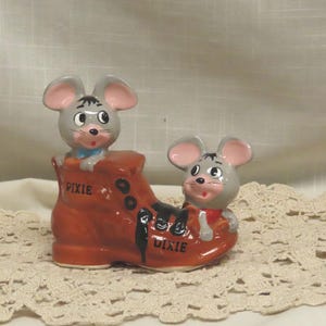 Figura de cerámica vintage pintada a mano de Pixie y Dixie, Hanna-Barbera No. 613 Ideas Inc Des Moines Iowa Personajes de dibujos animados Etiqueta original