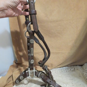 Vintage Leather Western Halter Head Stall Head Collar Horse Tack Solid Brass Embellishments Made In USA Western Tack