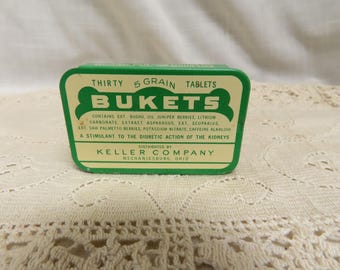 Vintage Bukets Tabletten Dose Keller Company Mechanicsburg Ohio Medizin-Tabletten Medizin Dose
