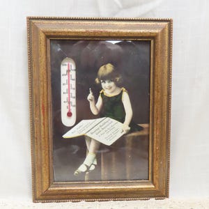 Antique Advertising Thermometer Framed Hastings Building & Loan Association Litte Girl With Book
