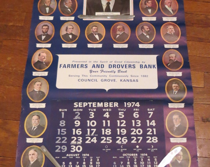 Vintage Calendar American Presidents Farmers and Drovers Bank Council