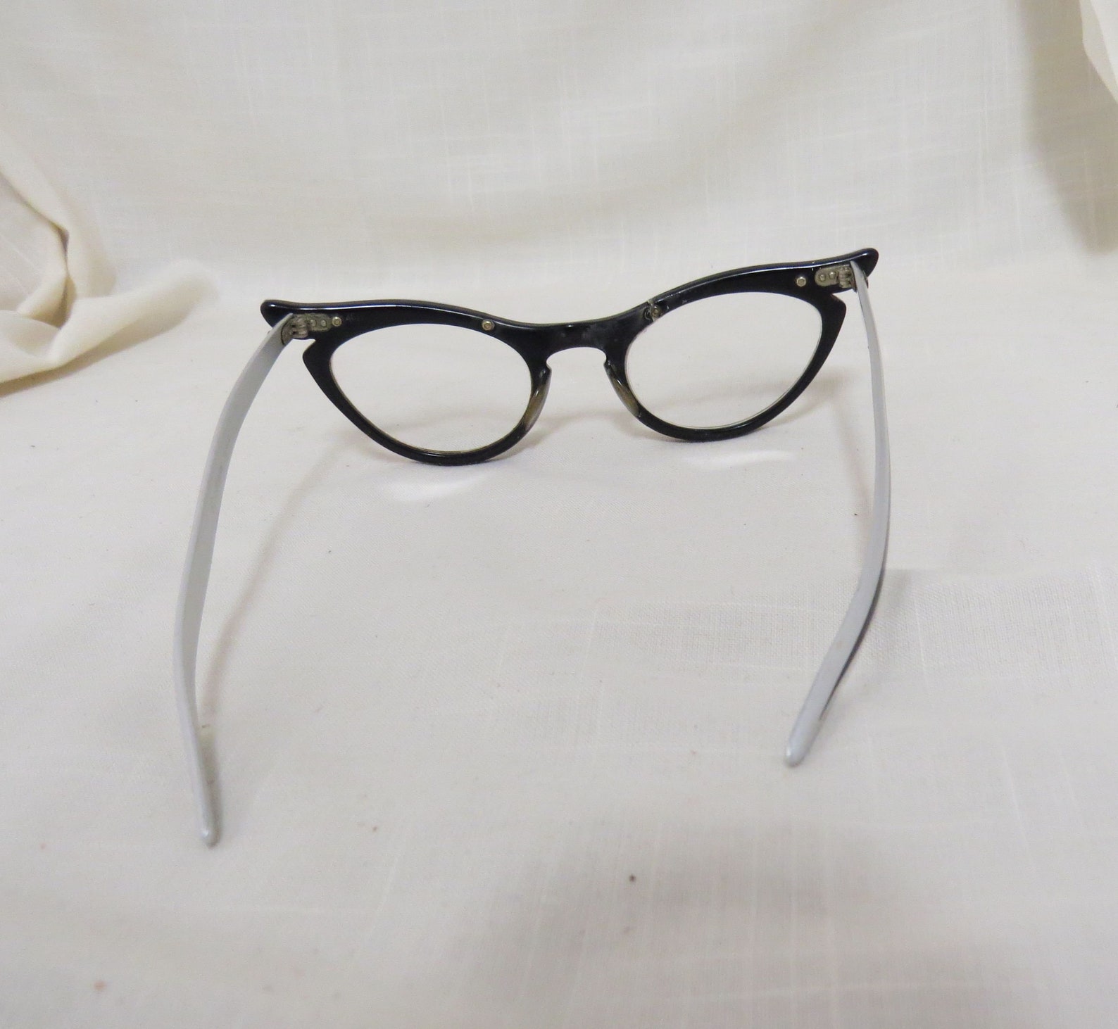 SALE Vintage Cats Eye Glasses Marine Black Silver Bifocal Etsy