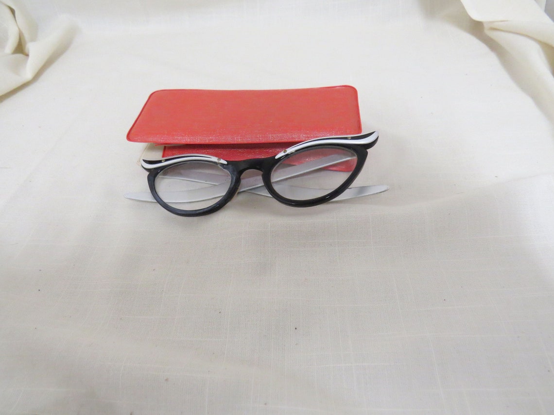SALE Vintage Cats Eye Glasses Marine Black Silver Bifocal Etsy