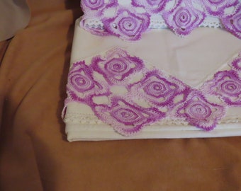 Antique Crocheted Edging Pillow Cases Purple Ombre Thread Hand Sewn Hem