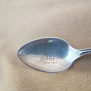 SALE Vintage Banff Souvenir Spoon Sterling Silver Enameled Crest Hand Engraved Alberta Canada Hallmarked
