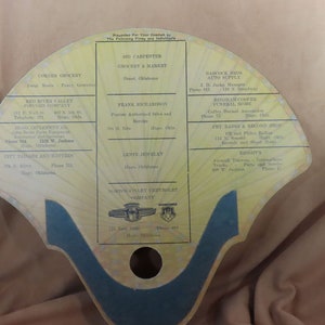 SALE Antique Advertising Fan Hugo Oklahoma Multi Business Fan 2 and 3 Digit Phone Numbers Hand Held Fan