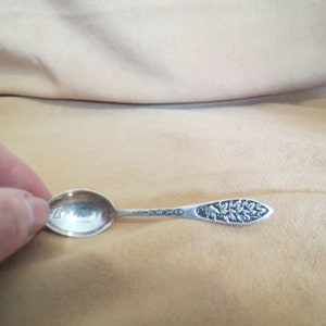 SALE Vintage Sterling Silver Banff Canada Souvenir Spoon Hand Engraved Wriggle Cut Demitasse Spoon