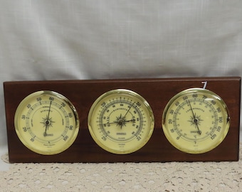 Vintage Home Weather Station Springfield Made In USA Horizontal Weather Station Agrometer Barometer Thermometer
