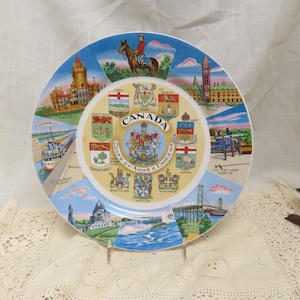 Vintage Canada Multiview Souvenir Plate Mounie Parilment Fort Henry Ambassador Bridge Niagara Falls St Joseph St Lawrence Seaway Casa Loma