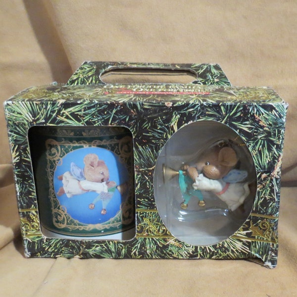 Vintage Christmas Mug and Ornament One For The Family One For The Tree Mouse Angel Lustre Fame