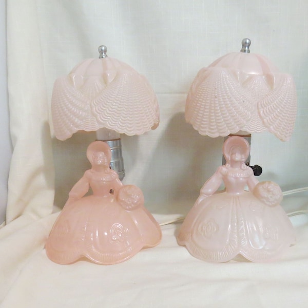 Antique Pair Of Lady Boudoir Lamps PInk Lady Lamps Figural Boudoir Lamps Souther Belle Lamps Victorian Lady Lamps