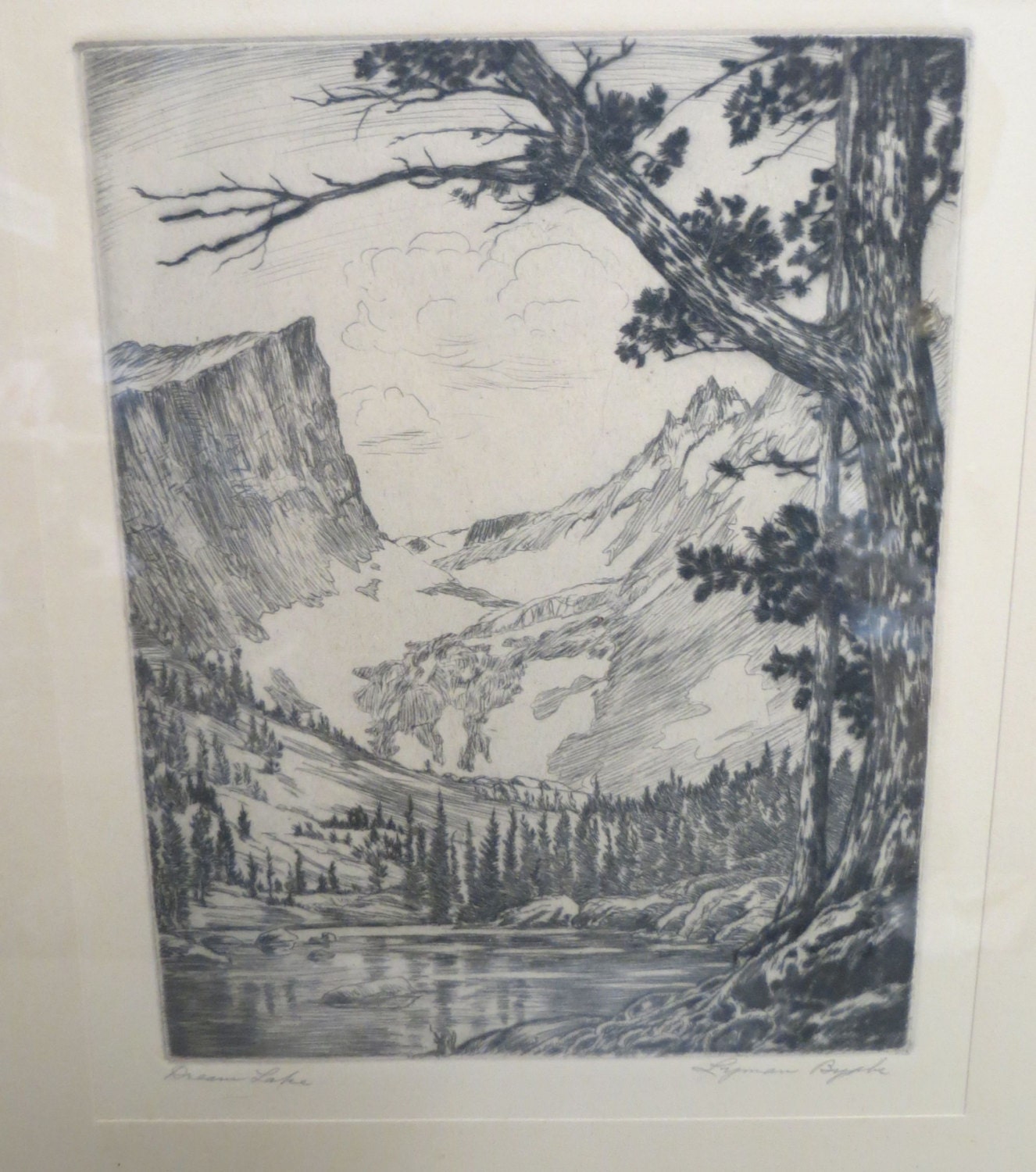 Sale Vintage Lyman Byxbe Etching Dream Lake Artist Signed Etsy