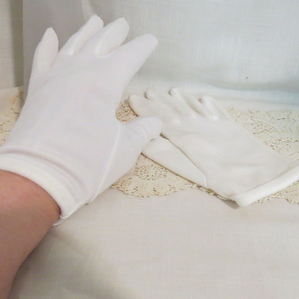 SALE Vintage Jersey White Gloves Wrist Length Gloves Rolled Hems Gloves Dress Gloves Formal Gloves Evening Gloves