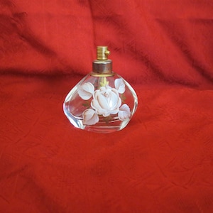 SALE Vintage Hand Painted Perfume Atomizer Full Blown Rose and Foliage