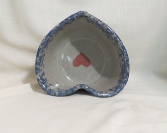 SALE Vintage Pottery Heart Bowl Hand Thrown Pottery Hand Painted