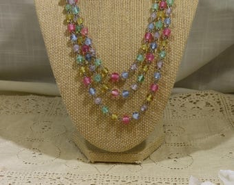 Vintage Pastel Glass Beads Long Strand