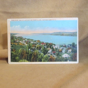 Antike Watkins Glen New York Seneca Lake Andenken-Postkarte Brid's Eye Ansicht Unbenutzte Postkarte