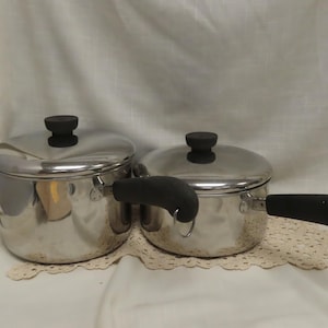 Vintage Revere Kastruller Med Lock 2 Quart 3 Quarts Viktade Bottnar Rostfritt Stål
