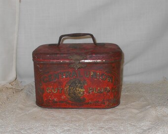 Antique Central Union Cut Plug Smoke Or Chew Tobacco Tin United States Tobacco Company Richmond Virginia Advertising Tin Tobacciana