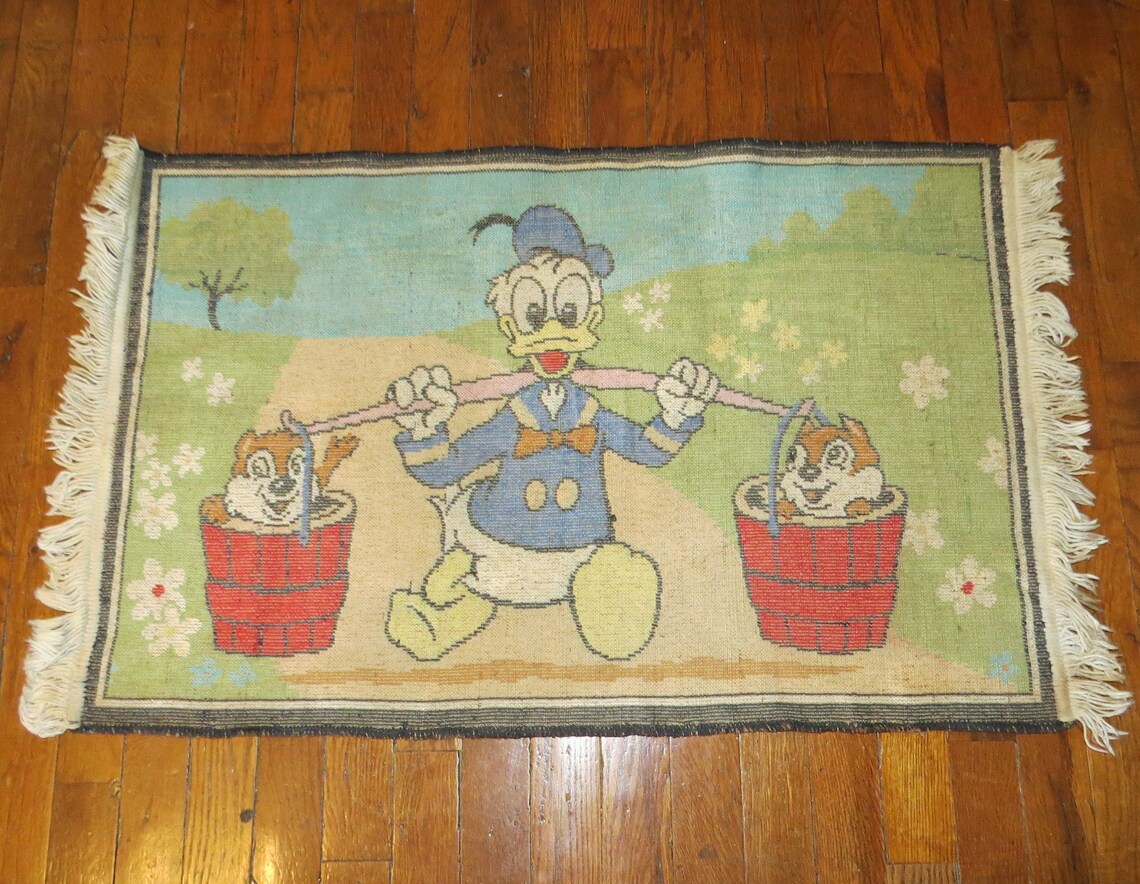 Vintage Disney Rug Donald Duck Chip and Dale Child's Throw Etsy