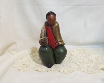 Vintage Hand Carved Wooden Native Woman Hand Painted Wood Figurine