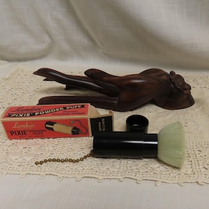 Vintage Lamkin Pixie Powder Puff MINT IN BOX Purse Powder Puff Made In England Barr Lamb Ltd London