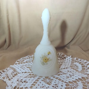 SALE Vintage Fenton Frosted Custard Glass Tea Bell Hand Painted K. Boley