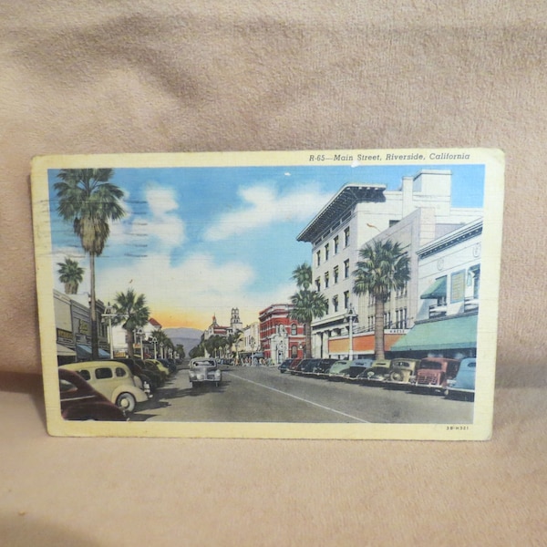 Vintage Main Street Riverside Clifornia Postcard Souvenir Postcard Linen Postcard