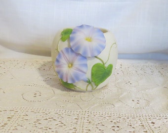 SALE Vintage Morning Glory Vase Hand Painted Votive Vase Ibis & Orchid Design