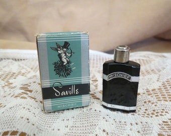 Vintage Miniature Saville Mischief Perfume In Box With Contents Black Amethyst Glass