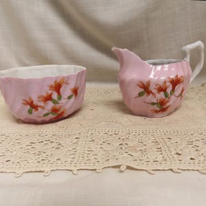 Antique Porcelain Sugar and Creamer Open Sugar Bowl Victorian Porcelain Gold Gilt Trim