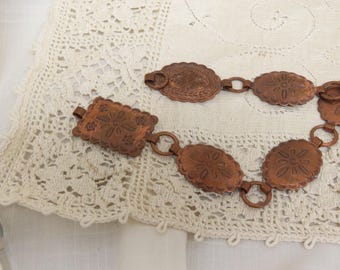 Buy Vintage 5 Qty Navajo Hand Stamped Copper Belt Conchos  display picture 3