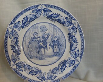 Assiette victorienne pour enfants Spode vintage, bonhomme de neige, première édition fabriquée en Angleterre