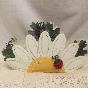 Vintage Hand Painted Metal Basket Daisy and Lady Bugs Decorative Basket