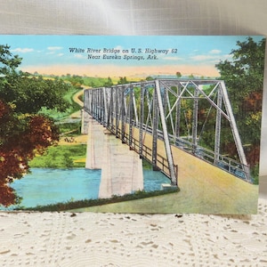 Vintage White River Brücke Souvenir Postkarte US Landstraße 62 Nähe Eureak Springs, Arkansas