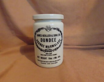 Vintage Dundee Orange Marmalade Jar Custard Glass With Lid James Keiller & Sons Jar Jam Pot Made In Great Britain Dundee Croydon