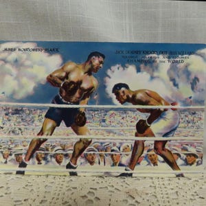 Vintage Dempsey signierte Postkarte Jack Dempsey Knocks Out Jess Willard Souvenir-Postkarte Jack Dempsey's Restaurant Werbung Postkarte