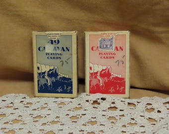 Vintage 49 Caravan speelkaarten 2 decks pokerkaarten met belastingstempel International Playing Card Company Windsor Ontario, Canada