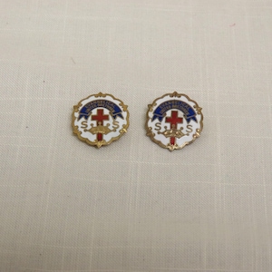 Vintage Pair Evangelical United Brethern Enameled Gold Filled Sunday School Pins Little Systems Cross And Crown Made In USA