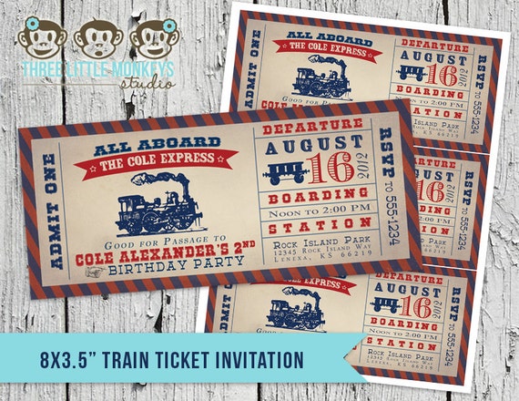 Vintage Train Ticket Invitation Matching Thank You Note Etsy