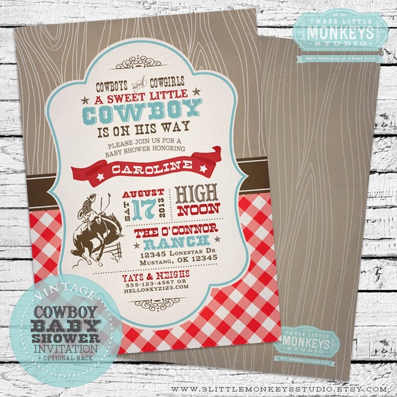 Personalized Vintage Cowboy Baby Shower Invitation Plus