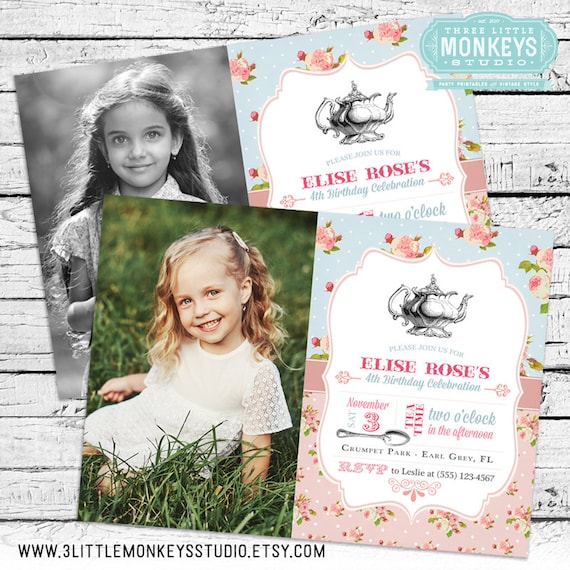 Vintage Tea Party Birthday Photo Invitation Il_570xn