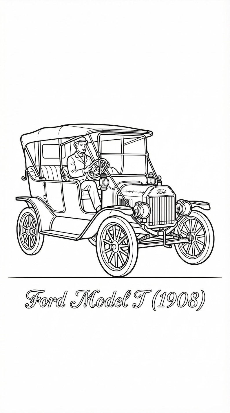 Ford Model T 1908 Coloring Pages - 50 Portrait (9:16) Digital Images ...
