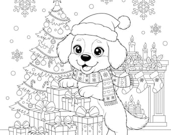 85 Seiten Weihnachtshunde Malbuch | Ferienwelpen-Aktivitätenseiten für Kinder