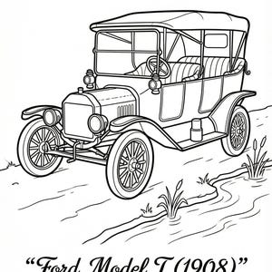 Ford Model T 1908 Coloring Pages - 50 Portrait (9:16) Digital Images - Vintage Car