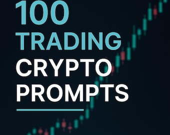 May include: A dark background with the text "100 TRADING CRYPTO PROMPTS" in white and teal. A blurred chart with green and red bars is visible, implying financial trading or cryptocurrency.