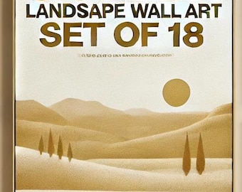 Golden Landscape Wall Art Set of 18 – Luxury Nature Printable Decor